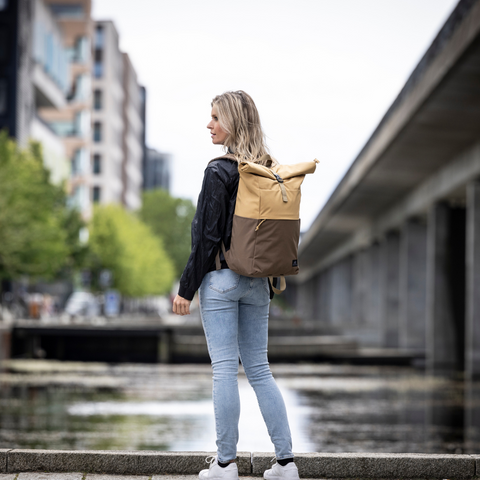 Retro backpack with roller top