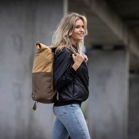 Retro backpack with roller top