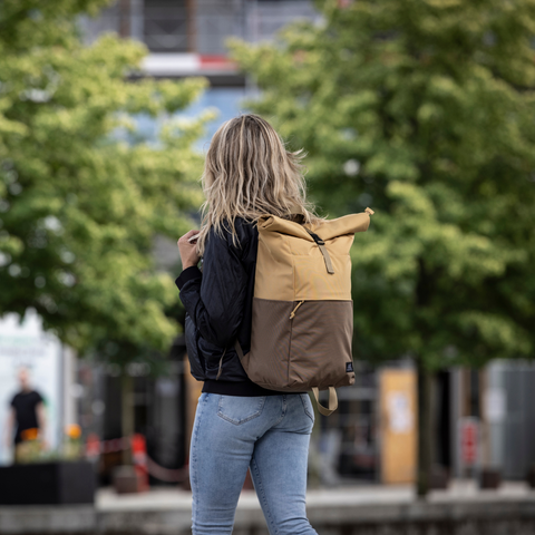 Retro backpack with roller top