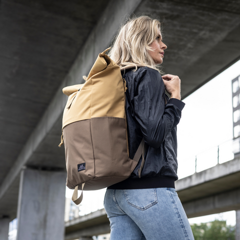 Retro backpack with roller top